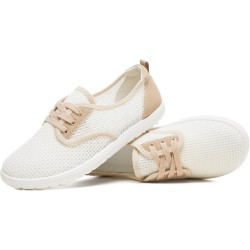 THATXUAOV Women's Breathable Mesh Tennis Shoes - Lightweight Low Top Lace-Up Canvas White Sneakers for Casual Walking, Sports, and Everyday Comfort