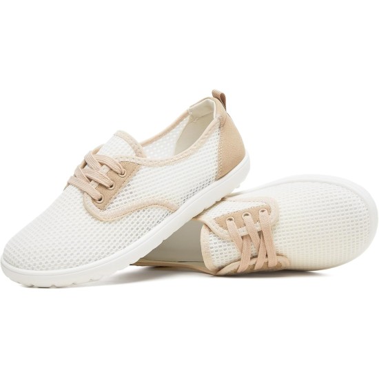 THATXUAOV Women's Breathable Mesh Tennis Shoes - Lightweight Low Top Lace-Up Canvas White Sneakers for Casual Walking, Sports, and Everyday Comfort