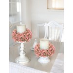Hollyone 2Pcs Small Artificial Baby Breath Flowers Wreath 10 Inch Pink for Front Door Decor Faux Gypsophila Wreath Fake Baby Breath Flower Garland Candle Ring for Kitchen Cabinet Chairs Tabletop Decor