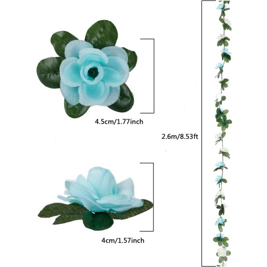 Miracliy 5Pcs 41FT Blue and White Flower Garland Artificial Rose Arch Vines Fake Spring Floral Garland for Flower Wall Backdrop Wedding Mothers Day Garden Tea Party Decoration