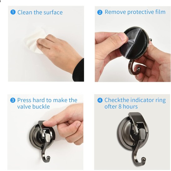 Wreath Hanger, ABS Plastic and TPU Rubber, Easy to Install and Remove, No Hole Punched, Gun-Black Plated Polished Super Suction for Garland Decoration, 2 Pack