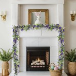 Briful Lavender Spring Floral Garland for Mantle Front Door Decor, 5.17ft Artificial Flowers Garlands for Porch Fireplace,Centerpieces Table Indoor Outdoor Decorations