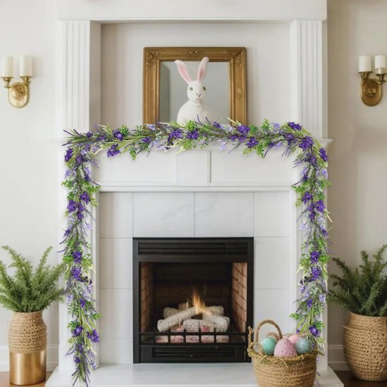 Briful Lavender Spring Floral Garland for Mantle Front Door Decor, 5.17ft Artificial Flowers Garlands for Porch Fireplace,Centerpieces Table Indoor Outdoor Decorations
