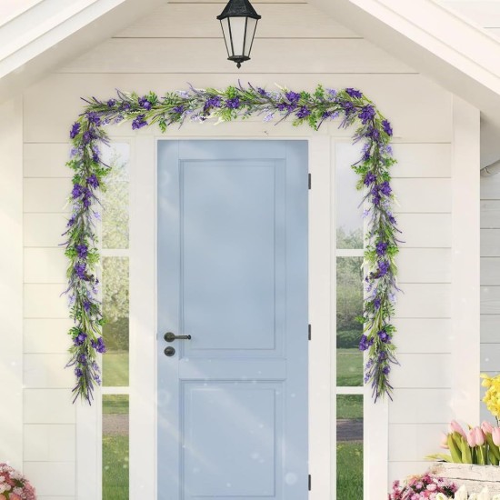 Briful Lavender Spring Floral Garland for Mantle Front Door Decor, 5.17ft Artificial Flowers Garlands for Porch Fireplace,Centerpieces Table Indoor Outdoor Decorations