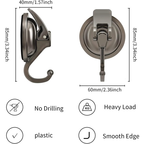 Wreath Hanger, ABS Plastic and TPU Rubber, Easy to Install and Remove, No Hole Punched, Gun-Black Plated Polished Super Suction for Garland Decoration, 2 Pack