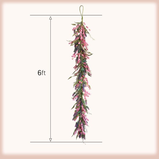 idyllic Purple Lavender Garland – 6ft Artificial Flower Vine for Summer Wreaths, Home Decor Wedding Parties Spring Garland for Indoor/Outdoor Use