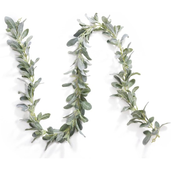 DuHouse 6Ft Artificial Lambs Ear Garland Flocked Leaves Plastic Vines for Wedding Bedroom Courtyard Easter Christmas Decoration