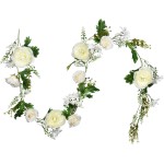 2 Pakc Artificial Peony Garland, 12ft Floral Greenery Garland with Mixed Peony Flowers and Green Leaves for Wedding Dining Table Home Party Decor (2, White)