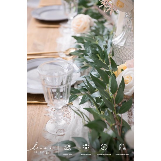 Ling's Moment Italian Ruscus Greenery, 5.9ft Artificial Silk Willow Leaf Garland, Fake Wispy Rustic Vine Stem Swag for Table Centerpieces Wedding Arch Decor, Dark Green