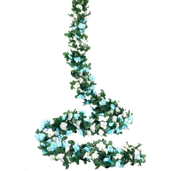 Miracliy 5Pcs 41FT Blue and White Flower Garland Artificial Rose Arch Vines Fake Spring Floral Garland for Flower Wall Backdrop Wedding Mothers Day Garden Tea Party Decoration