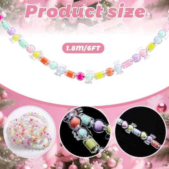 6ft Pastel Candy Garland for Tree Easter Decor/Ornaments Candyland 6ft Beaded Hanging for Fireplace Wreath Retro Easter Party Decorations