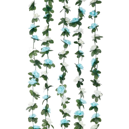 Miracliy 5Pcs 41FT Blue and White Flower Garland Artificial Rose Arch Vines Fake Spring Floral Garland for Flower Wall Backdrop Wedding Mothers Day Garden Tea Party Decoration