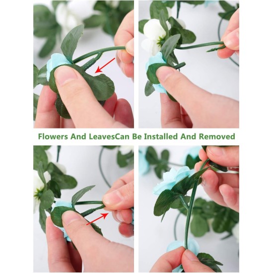 Miracliy 5Pcs 41FT Blue and White Flower Garland Artificial Rose Arch Vines Fake Spring Floral Garland for Flower Wall Backdrop Wedding Mothers Day Garden Tea Party Decoration