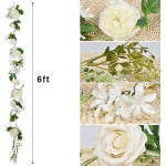 2 Pakc Artificial Peony Garland, 12ft Floral Greenery Garland with Mixed Peony Flowers and Green Leaves for Wedding Dining Table Home Party Decor (2, White)