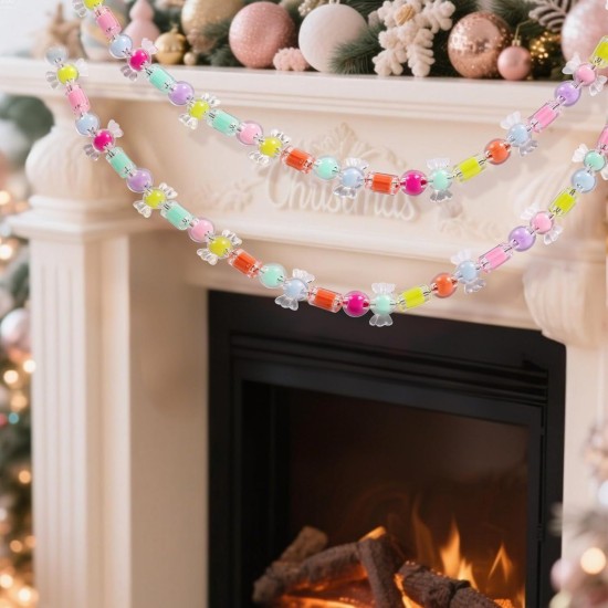 6ft Pastel Candy Garland for Tree Easter Decor/Ornaments Candyland 6ft Beaded Hanging for Fireplace Wreath Retro Easter Party Decorations