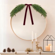2.6ft Christmas Mirror Garland Artificial Norfolk Pine Swag for Mirror with Velvet Bow Faux Greenery Garlands Christmas Wreath for Xmas Home Door Mailbox Indoor Fireplace Decor(Burgundy Red)
