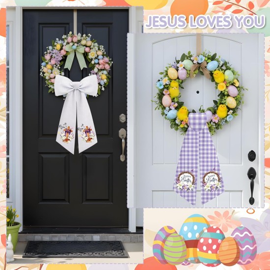 Easter Wreath Sash for Front Door, 2PCS He is Risen Purple Wreath Sash Monogram, Easter Yard Porch Garland Decor for Porch Indoor Outdoor Home Garland Yard (55.9 * 4.7 Inch)