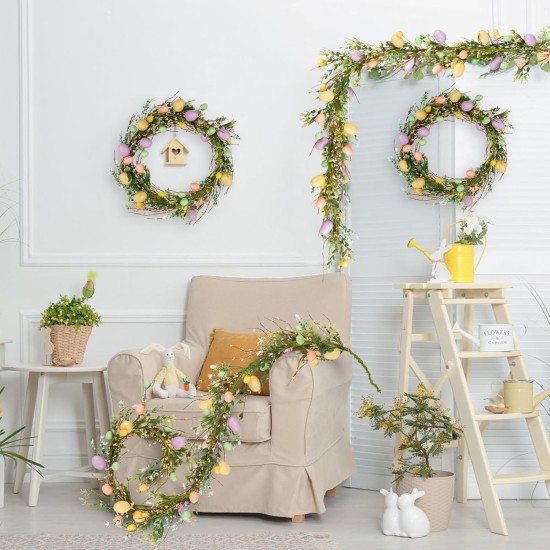 Noverlife 6FT Easter Garland, Easter Egg Garland for Mantle Spring Garland for Easter Decorations, Artificial Spring Garland for Easter Banner Fireplace Party Door Decor Pip Berry Garland for Home