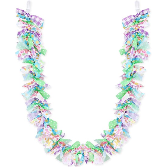 Easter Garland Decorations 7ft/2.1m Spring Rag Tie Hanging Banner Pastel Egg Yellow Chick Bunny Fabric Swag Shabby Chic Bunting for Easter Tree Fireplace Mantel Wreath Front Door Wall Home Decors