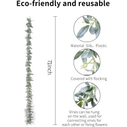 DuHouse 6Ft Artificial Lambs Ear Garland Flocked Leaves Plastic Vines for Wedding Bedroom Courtyard Easter Christmas Decoration