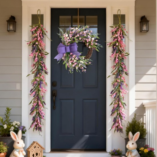 idyllic Purple Lavender Garland – 6ft Artificial Flower Vine for Summer Wreaths, Home Decor Wedding Parties Spring Garland for Indoor/Outdoor Use
