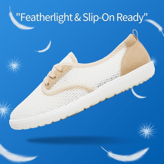 THATXUAOV Women's Breathable Mesh Tennis Shoes - Lightweight Low Top Lace-Up Canvas White Sneakers for Casual Walking, Sports, and Everyday Comfort