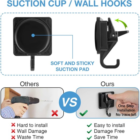 Wreath Hanger, ABS Plastic and TPU Rubber, Easy to Install and Remove, No Hole Punched, Gun-Black Plated Polished Super Suction for Garland Decoration, 2 Pack