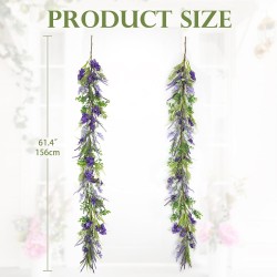 Briful Lavender Spring Floral Garland for Mantle Front Door Decor, 5.17ft Artificial Flowers Garlands for Porch Fireplace,Centerpieces Table Indoor Outdoor Decorations
