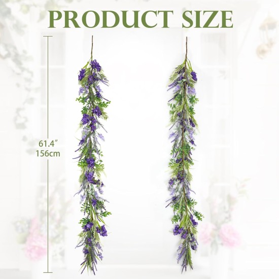 Briful Lavender Spring Floral Garland for Mantle Front Door Decor, 5.17ft Artificial Flowers Garlands for Porch Fireplace,Centerpieces Table Indoor Outdoor Decorations