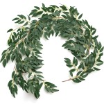 Ling's Moment Italian Ruscus Greenery, 5.9ft Artificial Silk Willow Leaf Garland, Fake Wispy Rustic Vine Stem Swag for Table Centerpieces Wedding Arch Decor, Dark Green