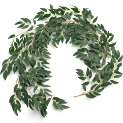 Ling's Moment Italian Ruscus Greenery, 5.9ft Artificial Silk Willow Leaf Garland, Fake Wispy Rustic Vine Stem Swag for Table Centerpieces Wedding Arch Decor, Dark Green