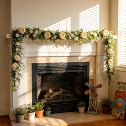 idyllic 6ft Spring White Peony Climbing Vine Decoration Artificial Floral Garland for Front Door Window Porch Mantel Staircase Table Runner Wedding Indoor Outdoor Home Decor