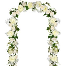 2 Pakc Artificial Peony Garland, 12ft Floral Greenery Garland with Mixed Peony Flowers and Green Leaves for Wedding Dining Table Home Party Decor (2, White)
