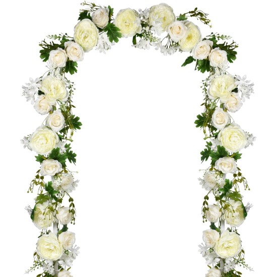 2 Pakc Artificial Peony Garland, 12ft Floral Greenery Garland with Mixed Peony Flowers and Green Leaves for Wedding Dining Table Home Party Decor (2, White)
