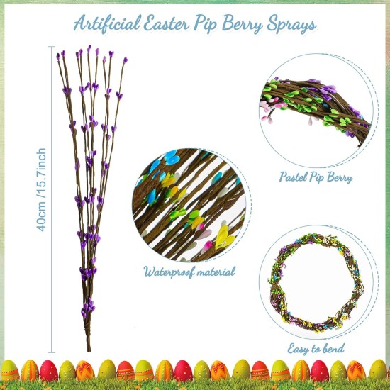 30 Pcs Easter Artificial Berry Garland Spring Pip Berry Sprays Pastel Picks Stems Floral Picks Stems for Easter Vase Filler Centerpieces Craft Wreath Making Home Decor (6 Colors)