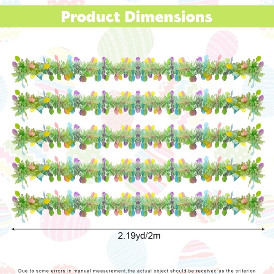 5 Pcs Easter Tinsel Garland,33 Feet Colorful Egg Tinsel Twist Garland Metallic Glitter Wire Garlands Spring Hanging Decorations for Easter Holiday Party Supplies Door Tree Mantel Decor