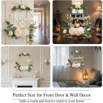 Ramadan Mubarak Wreaths Decorations, Artificial Pink Camellia Metal Hoop Floral Wreath, Eid Mubarak Garland Decor, for Farmhouse Door Wall Window Indoors Outdoor