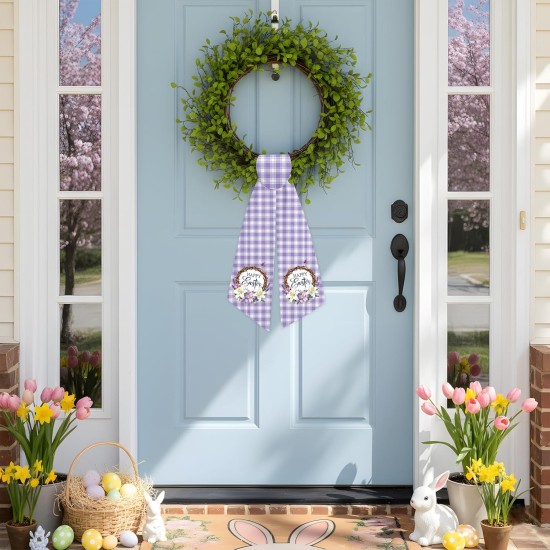 Easter Wreath Sash for Front Door, 2PCS He is Risen Purple Wreath Sash Monogram, Easter Yard Porch Garland Decor for Porch Indoor Outdoor Home Garland Yard (55.9 * 4.7 Inch)