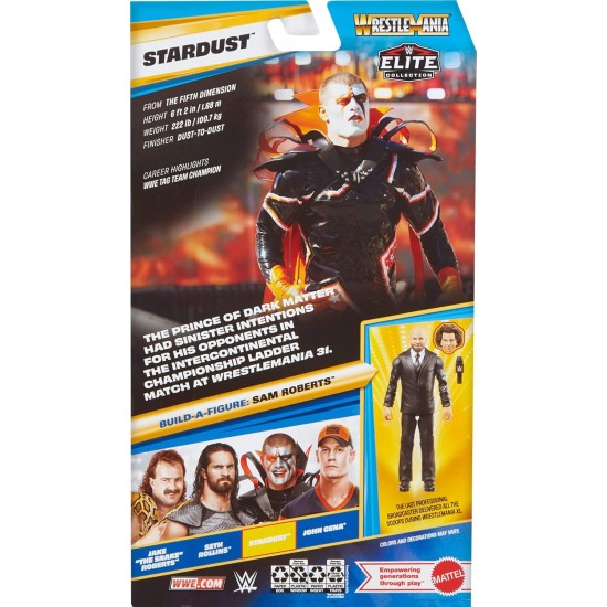 Mattel WWE Elite Collection Action Figure & Accessories, Premium Live Event Stardust Set, Wrestlemania with Sam Roberts Build-A-Figure Parts