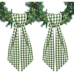 2pcs Green Buffalo Plaid Wreath Sash for Front Door Seersucker Wreath Satin Sash Burlap Garland Ribbon Accessories for Wreath Yard Doorway Indoor Outdoor Bridal Shower Home Decor,5.1 x 54.3