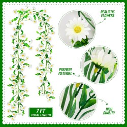 2 Pack Artificial Daisy Flowers Vine, 13.6 Ft Silky Artificial Garland with White Daisy and Vine Floral Garlands Decoration for Room Wall, Flower Themed Party, Wedding Supplies 2 Pack Artificial Daisy Flowers Vine, 13.6 Ft Silky Artificial Garland with White Daisy and Vine Floral Garlands Decoration for Room Wall, Flower Themed Party, Wedding Supplies