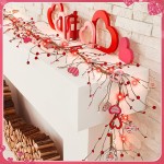 9.84 ft Valentine's Day Garland Valentines Day Wreath Decor Red Pink White Berry Heart Garland with LED Lights Artificial Vine for Valentines Wedding Anniversary Door Fireplace Home Decor