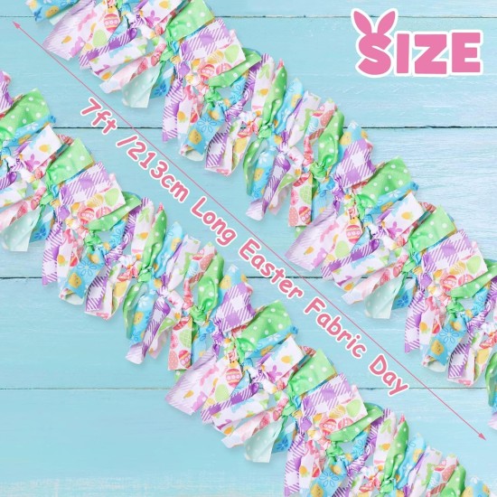 Easter Garland Decorations 7ft/2.1m Spring Rag Tie Hanging Banner Pastel Egg Yellow Chick Bunny Fabric Swag Shabby Chic Bunting for Easter Tree Fireplace Mantel Wreath Front Door Wall Home Decors