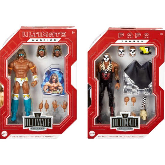 Mattel WWE Ultimate Edition Action Figure 2-Pack, Greatest Grudges '92 Collectible Set with Ultimate Warrior & Papa Shango 6-inch Superstars & Accessories Mattel WWE Ultimate Edition Action Figure 2-Pack, Greatest Grudges '92 Collectible Set with Ultimate Warrior & Papa Shango 6-inch Superstars & Accessories