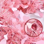 2 Pcs Valentines Pink Heart Shaped Wreath Tinsel Garland Artificial Wreaths for Front Door, Happy Valentines Day Hanging Sign for Home Decorations,12 Inch (2, Pink)