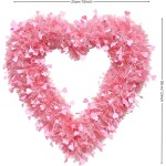 2 Pcs Valentines Pink Heart Shaped Wreath Tinsel Garland Artificial Wreaths for Front Door, Happy Valentines Day Hanging Sign for Home Decorations,12 Inch (2, Pink)
