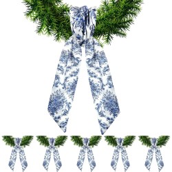 XunYee 6 Pcs Wreath Sash for Front Door Blue and White Wreath Sash for Embroidery Monogram Garland Decor Accessories Wedding 4th of July Party Yard Indoor Outdoor Wall Cabinet Kitchen(Retro Style)