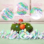 Easter Garland Decorations 7ft/2.1m Spring Rag Tie Hanging Banner Pastel Egg Yellow Chick Bunny Fabric Swag Shabby Chic Bunting for Easter Tree Fireplace Mantel Wreath Front Door Wall Home Decors