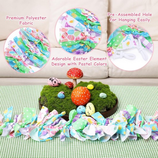 Easter Garland Decorations 7ft/2.1m Spring Rag Tie Hanging Banner Pastel Egg Yellow Chick Bunny Fabric Swag Shabby Chic Bunting for Easter Tree Fireplace Mantel Wreath Front Door Wall Home Decors