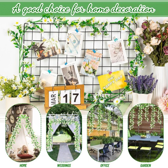 2 Pack Artificial Daisy Flowers Vine, 13.6 Ft Silky Artificial Garland with White Daisy and Vine Floral Garlands Decoration for Room Wall, Flower Themed Party, Wedding Supplies